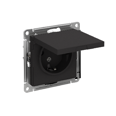 Розетка ATLASDESIGN с заземлением со шторками с крышкой 16А IP20 механизм карбон