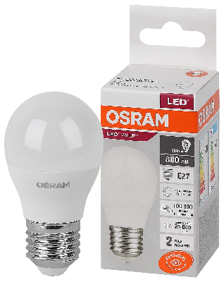 Лампа светодиодная LED 10 Вт E27 4000К 800Лм шарик 220 В (замена 75Вт) OSRAM