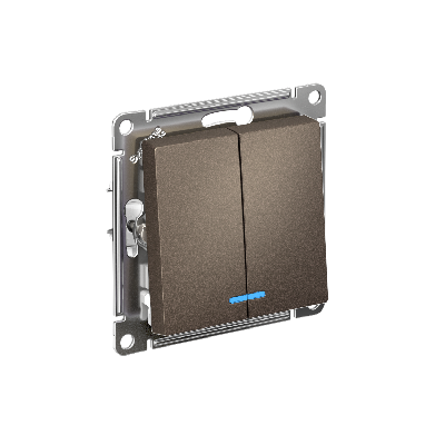 Выключатель двухклавишный ATLASDESIGN с подсветкой схема 5а 10АХ механизм мокко