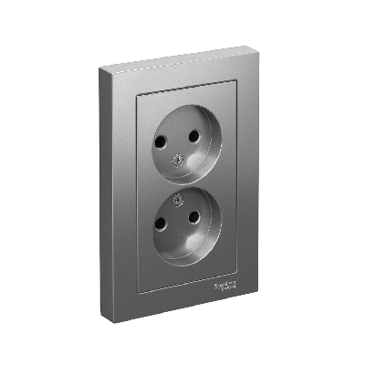 Розетка ATLASDESIGN двойная без заземления 16А в сборе сталь