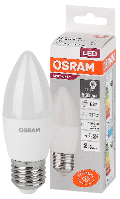 Лампа светодиодная LED 7 Вт E27 4000К 560Лм свеча 220 В (замена 60Вт) OSRAM