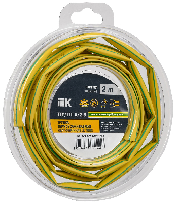 Трубка термоусадочная ТТУ нг-LS 5/2,5 желто-зеленая (2м/упак) IEK
