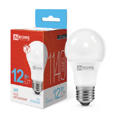 Лампа светодиодная LED-A60-VC 12Вт 230В Е27 6500К 1140Лм IN HOME