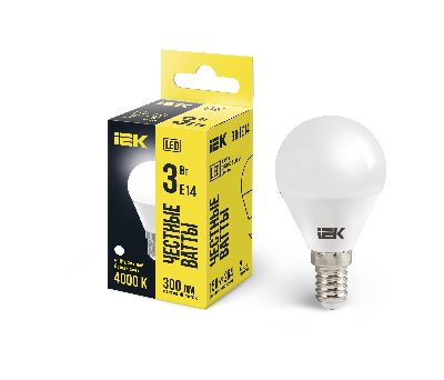 Лампа светодиодная LED 3вт E14 белый матовый шар ECO