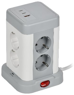 DOMINIC Удлинитель У08K 8 мест 2P+PE 1,5м 3х1,0мм2 16А/250В USB A+C 20Вт серый IEK