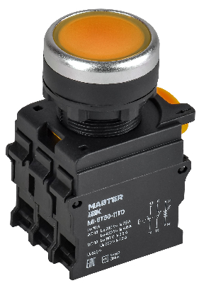 Кнопка с подсвет. и фикс. d=22мм 1NO+1NC жёлтая MASTER IEK