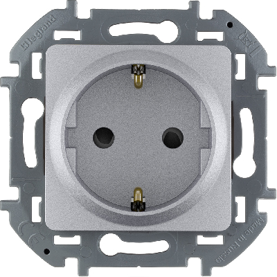 Розетка 2К+З со шторками немецкий стандарт 16 А 250 В~ INSPIRIA алюминий