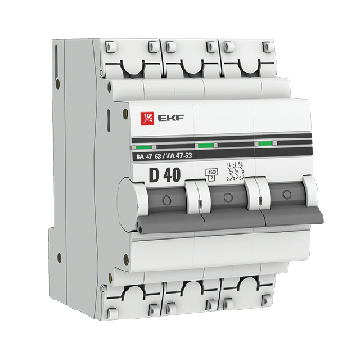 Выключатель автоматический трехполюсный 40А D ВА47-63 4.5кА PROxima