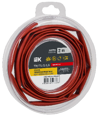 Трубка термоусадочная ТТУ нг-LS 3/1,5 красная (2м/упак) IEK