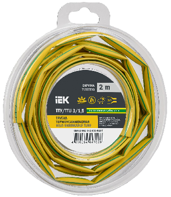 Трубка термоусадочная ТТУ нг-LS 3/1,5 желто-зеленая (2м/упак) IEK