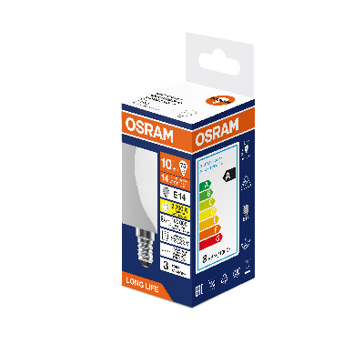 Лампа светодиодная 10Вт 806Лм 2700К Е14 шар 170-250В OSRAM LONG LIFE