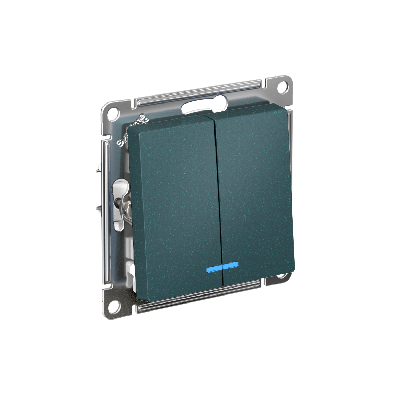 Выключатель двухклавишный ATLASDESIGN с подсветкой схема 5а 10АХ механизм изумруд