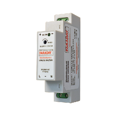 Блок питания 12W/12-24V с креплением на DIN рейку