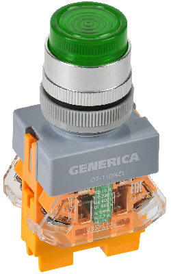 Кнопка D7-11DNZS d=22мм 1з+1р с подсв. и фикс. зеленая GENERICA