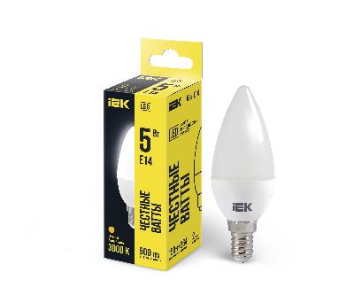 Лампа светодиодная LED 5вт E14 тепло-белый матовая свеча ECO