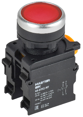 Кнопка с фиксацией d=22мм 1NO+1NC красная MASTER IEK