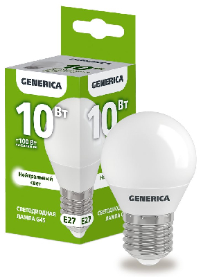 Лампа светодиодная G45 шар 10Вт 230В 4000К E27 GENERICA