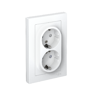 Розетка ATLASDESIGN двойная с заземлением со шторками 16А в сборе белый