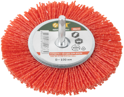 Кордщетка-колесо нейлоновая со штифтом 100 мм