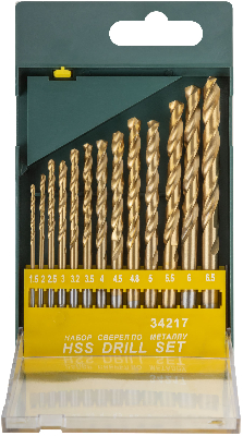 Набор сверл HSS по металлу, титановое покрытие, 13 шт (1.5-2-2.5-3-3.2-3.5-4-4.5-4.8-5-5.5-6-6.5 мм)