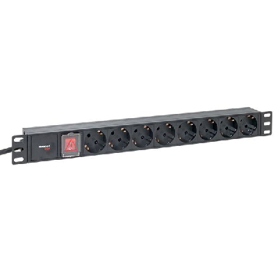 Блок розеток PDU TERACOM PRO 19'' 1U 16А/250В 8 розеток Schuko с выключателем шнур питания длиной 2 метра сечение 3x1.5 мм2 вилка Schuko корпус алюминий черный