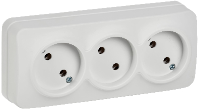 GLORY Розетка 3-местная для открытой установки без заземления без защитных шторок 10А РС23-2-ХБм белый матовый IEK