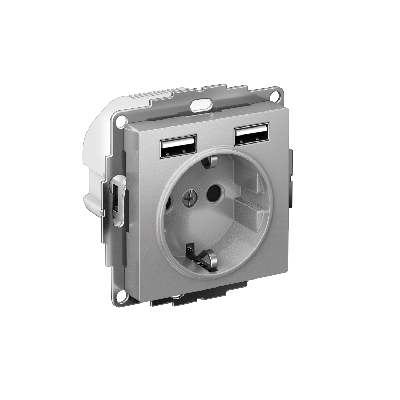РОЗЕТКА ATLASDESIGN 16А c 2 USB A+A, 5В/2,4А, 2х5В/1,2А, механизм, АЛЮМИНИЙ