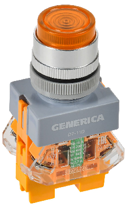 Кнопка D7-11D d=22мм 1з+1р с подсв. жел. GENERICA