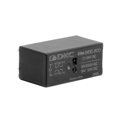 Реле миниатюрное низкопрофильное, 2CO, ком. ток 8А, AgSnO, напряжение 24V DC