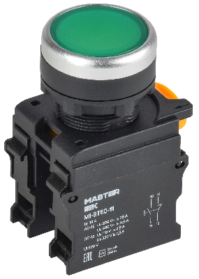 Кнопка d=22мм 1NO+1NC зелёная MASTER IEK