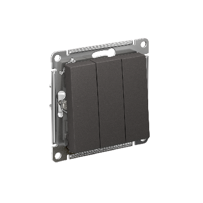 ATLASDESIGN 3-клавишный ВЫКЛЮЧАТЕЛЬ, сх.1+1+1, 10АХ, механизм, БАЗАЛЬТ