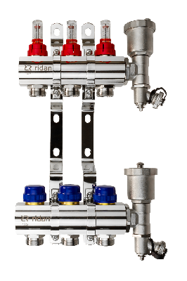 Коллекторная группа FHF-3RF set 3 контура 1' х 3/4' с расходомерами, воздухоотводчиками и кронштейнами