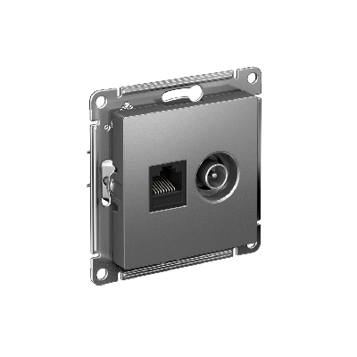 Розетка ATLASDESIGN двойная компьютерная+ТВ RJ45+TV категория 5E механизм сталь