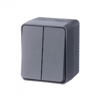 AtlasDesign Profi54 выключатель двухклавишный IP54 10 АХ, АНТРАЦИТ, Россия