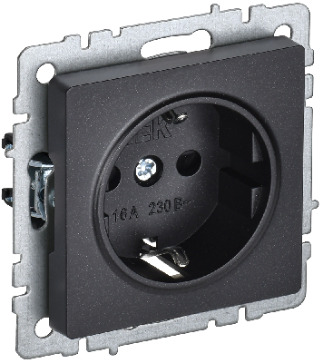BRITE Розетка с заземлением с защитными шторками 16А РС14-1-0-БрЧ черный