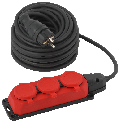 Удлинитель силовой UK-3e-3x1,5-20m-IP44(KG) с заземлением 3 розетки каучук 20м КГ 3х1,5мм2 IP44