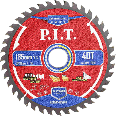 Диск пильный по дереву P.I.T. ADVANCE 185x30x1,4 мм, 40T Carbide, зуб ATB 15град (ACTW14-185T40)