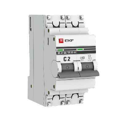 Выключатель автоматический двухполюсный 2А С ВА47-63 4.5кА PROxima