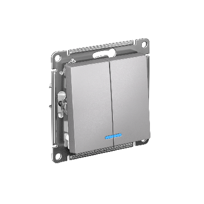 Выключатель двухклавишный ATLASDESIGN с подсветкой схема 5а 10АХ механизм алюминий