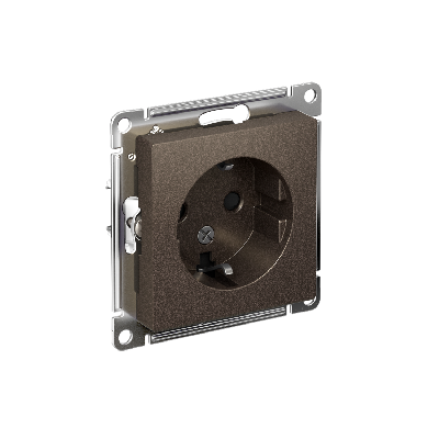 Розетка ATLASDESIGN с заземлением со шторками 16А механизм мокко