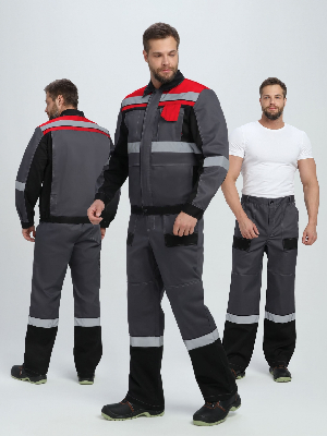 Костюм Виват-1 Премиум IMP (тк.Смесовая, 240) брюки, т.серый/черный/красный, р. 52-54/182-188