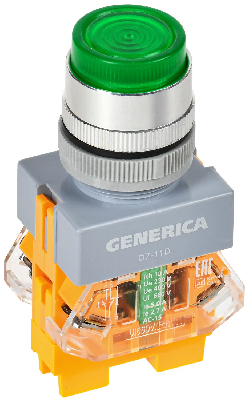 Кнопка D7-11D d=22мм 1з+1р с подсв. зеленая GENERICA