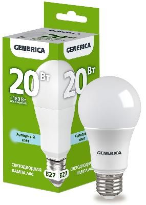 Лампа светодиодная A60 груша 20Вт 230В 6500К E27 GENERICA