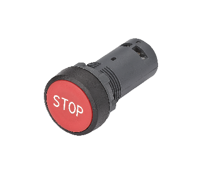 Кнопка моноблочная 22мм красная с возвратом, с маркировкой STOP, пластик, 1НЗ, IP65 SB7