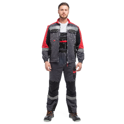 Костюм ФОРМУЛА с СОП летний куртка ткань, полукомбинезон, темно-серый с красной и черной отделкой 48-50 96-100,182-188