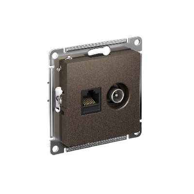 Розетка ATLASDESIGN двойная компьютерная+ТВ RJ45+TV категория 5E механизм мокко