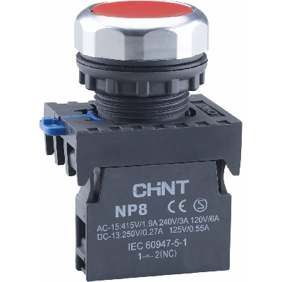 Кнопка NP8-01BN/4 без подсветки, с самовозвратом, красная, 1НЗ, IP65 (R)
