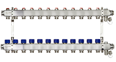 Коллекторная группа SSM-12R set 12 контуров 1' x 3/4' с термостатическими клапанами и кронштейнами