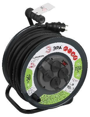Удлинитель силовой RMx-4es-3x2.5-50m-IP44(KG) на металлической катушке с заземлением с выключателем 4 розетки 50м КГ