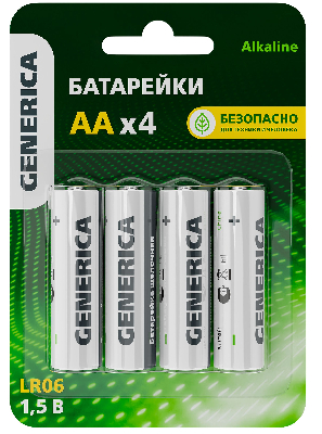 Батарейка щелочная Alkaline LR06/AA (4шт/блистер) GENERICA
